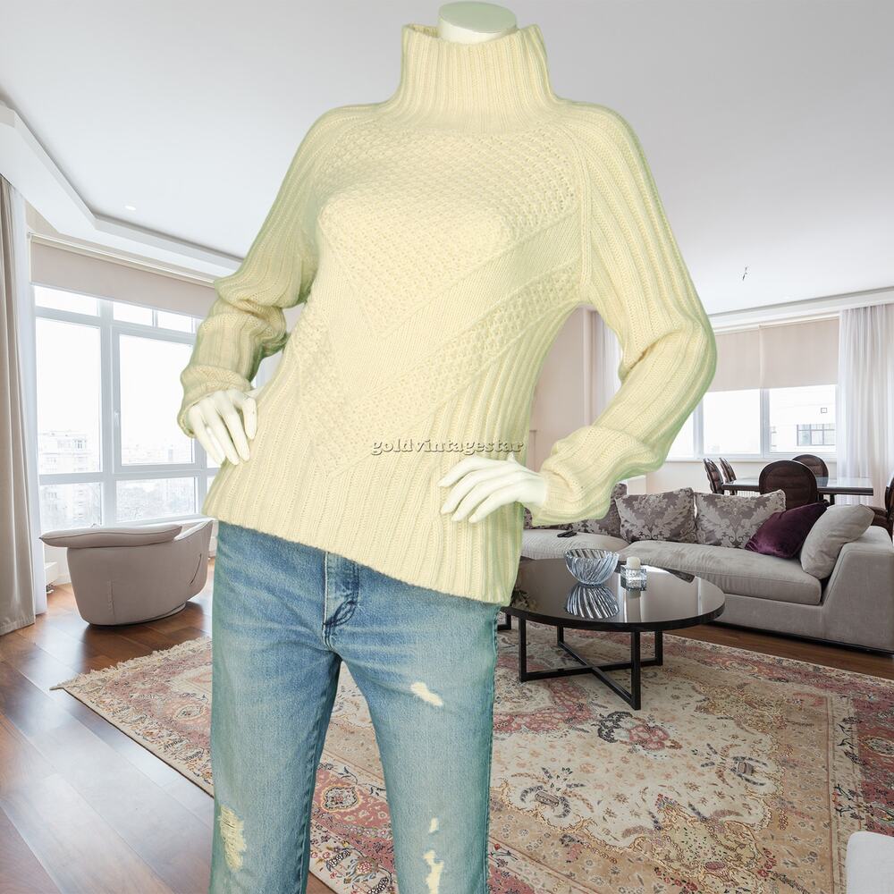 Banana Republic Italian Yarn Cable Knit Fisherman Turtle Neck Ivory Sweater M